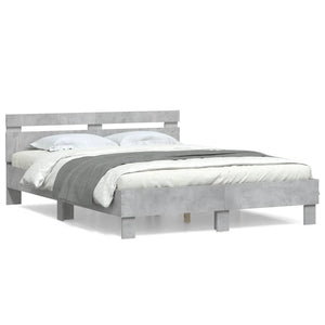 vidaXL Bed Frame with Headboard Concrete Grey 140x200 cm Engineered Wood