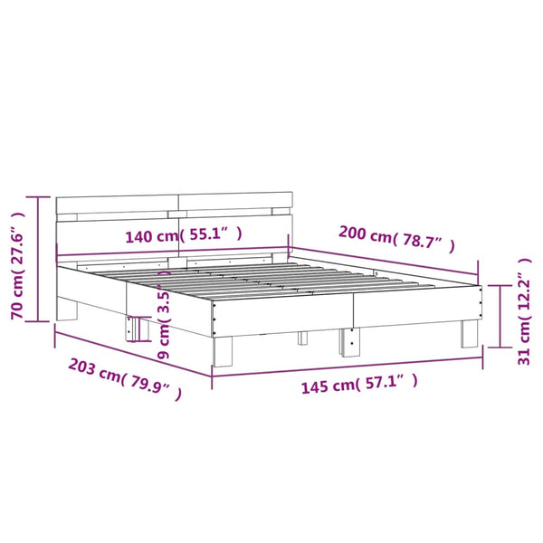 vidaXL Bed Frame with Headboard Concrete Grey 140x200 cm Engineered Wood