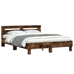 vidaXL Bed Frame with Headboard Smoked Oak 140x200 cm Engineered Wood