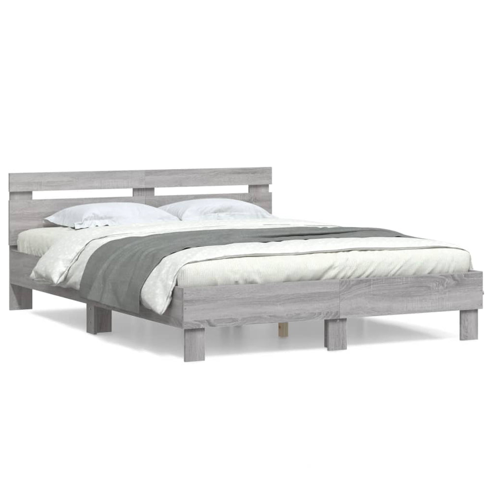 vidaXL Bed Frame with Headboard Gray Sonoma 140x200 cm Engineered Wood