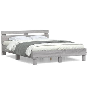 vidaXL Bed Frame with Headboard Gray Sonoma 140x200 cm Engineered Wood