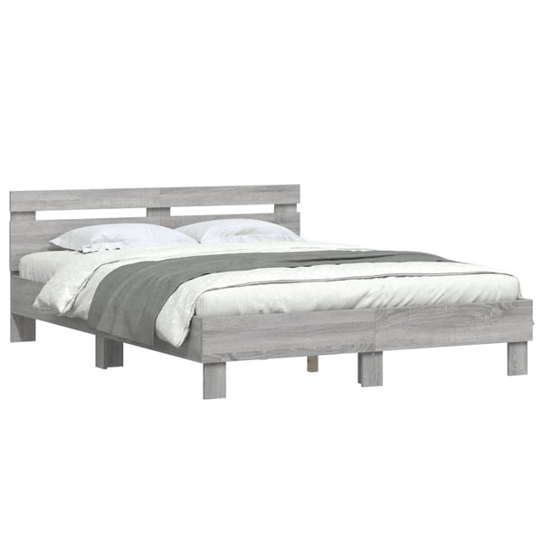 vidaXL Bed Frame with Headboard Gray Sonoma 140x200 cm Engineered Wood