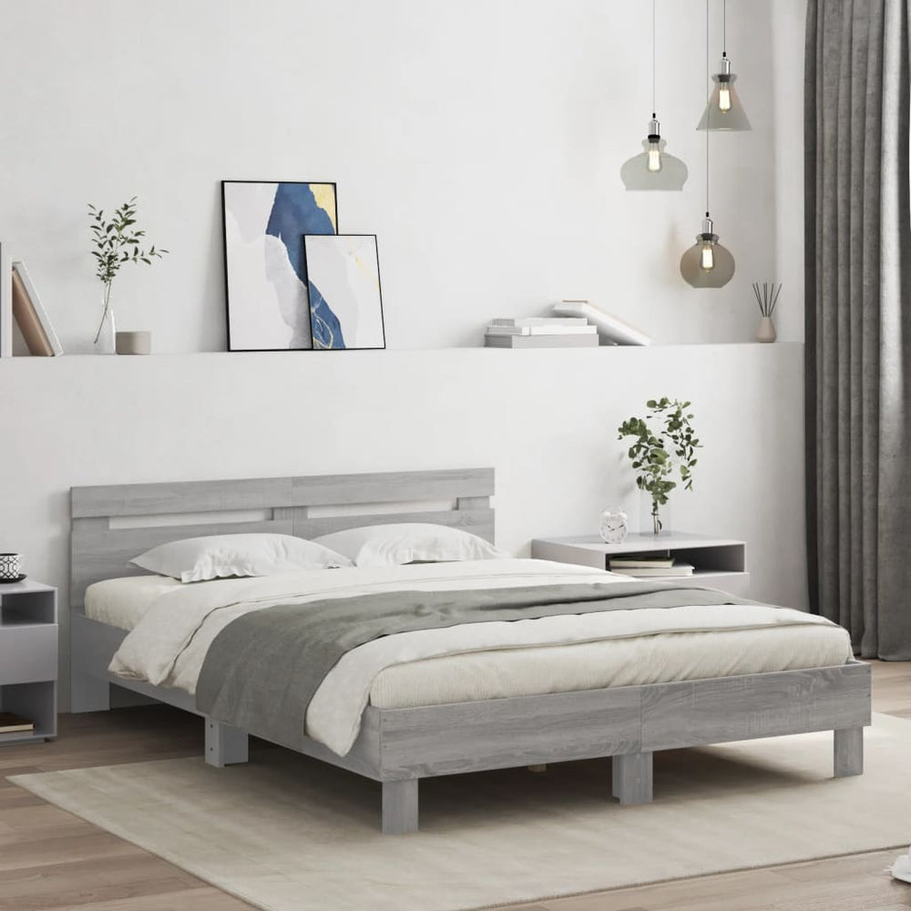 vidaXL Bed Frame with Headboard Gray Sonoma 140x200 cm Engineered Wood