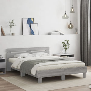 vidaXL Bed Frame with Headboard Gray Sonoma 140x200 cm Engineered Wood