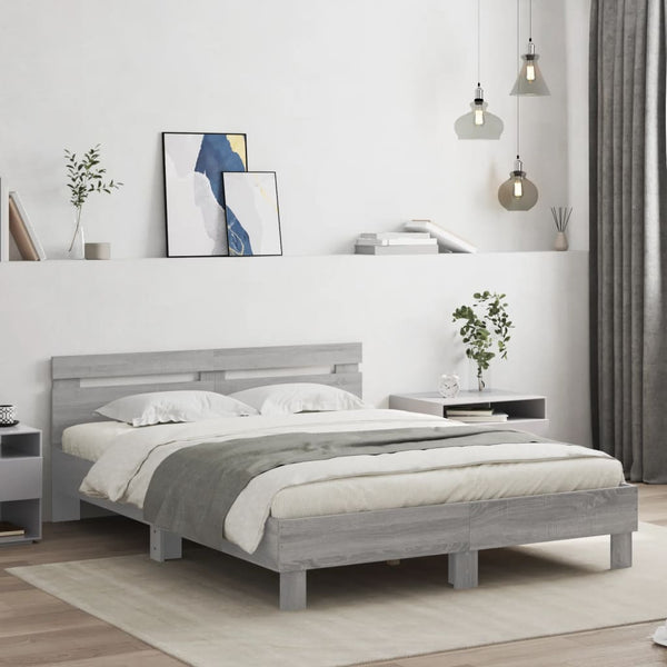 vidaXL Bed Frame with Headboard Gray Sonoma 140x200 cm Engineered Wood