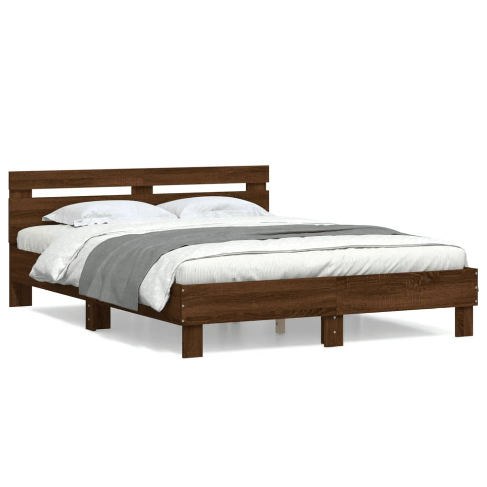 vidaXL Bed Frame with Headboard Brown Oak Effect 140x200 cm