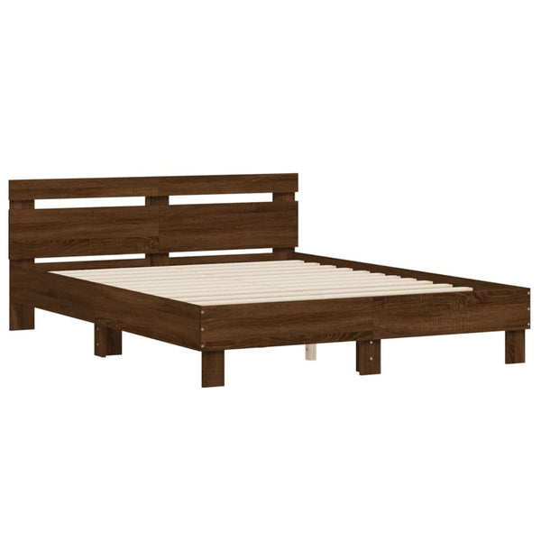 vidaXL Bed Frame with Headboard Brown Oak Effect 140x200 cm