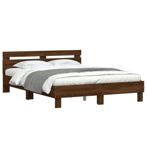 vidaXL Bed Frame with Headboard Brown Oak Effect 140x200 cm