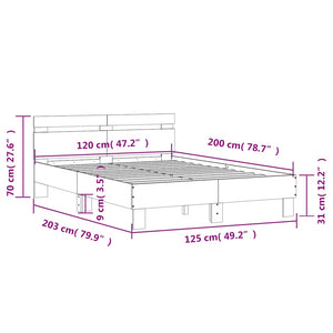 vidaXL Bed Frame with Headboard Concrete Gray 120x200 cm Engineered Wood