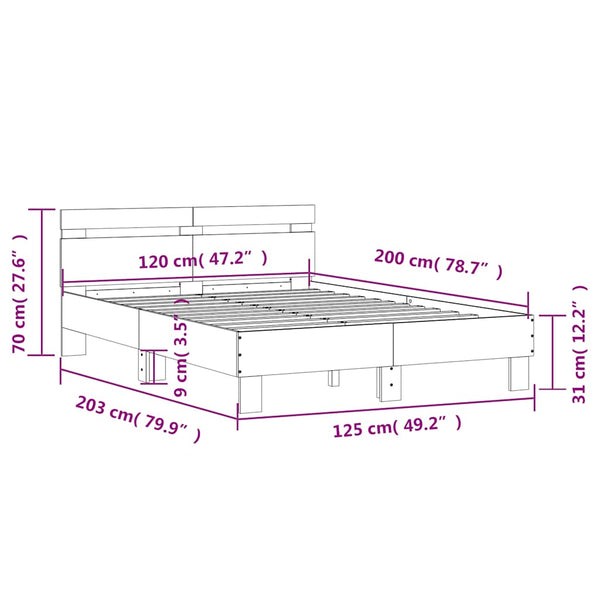 vidaXL Bed Frame with Headboard Concrete Gray 120x200 cm Engineered Wood