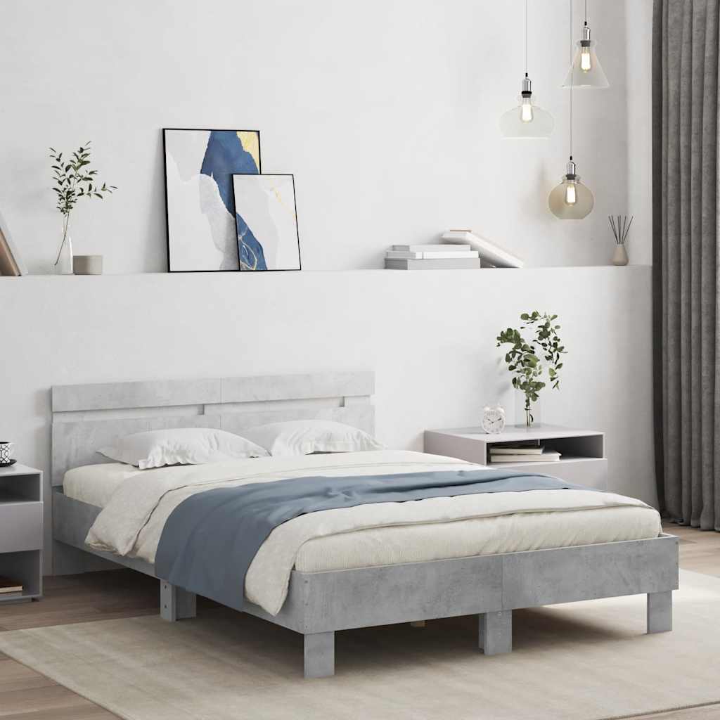 vidaXL Bed Frame with Headboard Concrete Gray 120x200 cm Engineered Wood