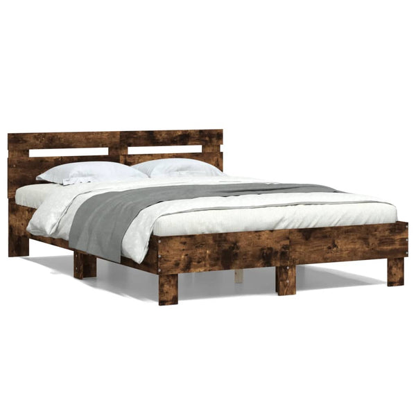 vidaXL Bed Frame with Headboard Smoked Oak 120x200 cm Engineered Wood