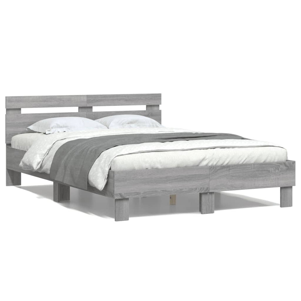 vidaXL Bed Frame with Headboard Sonoma Grey 120x200 cm Engineered Wood