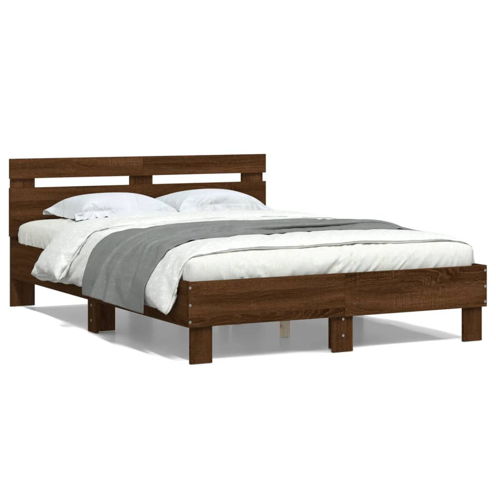 vidaXL Bed Frame with Headboard Brown Oak-Look 120x200 cm