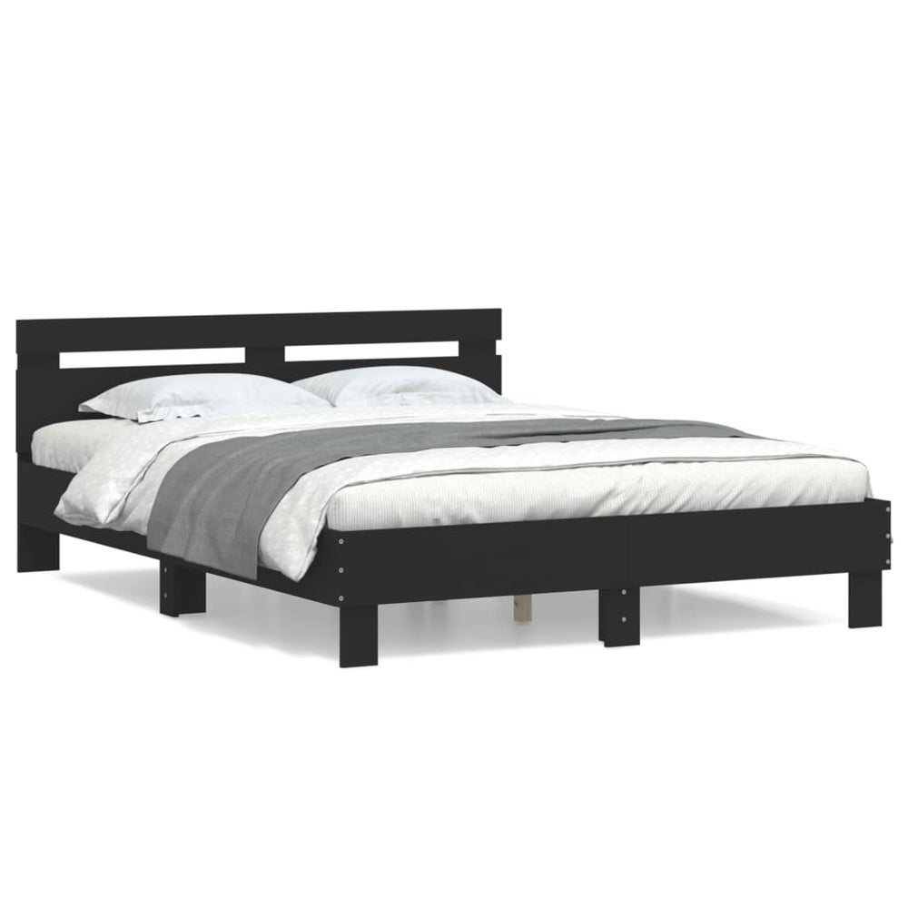 vidaXL Bed Frame with Headboard Black 140x190 cm Engineered Wood