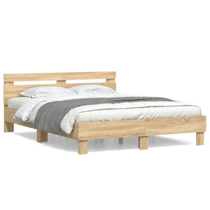 vidaXL Bed Frame with Headboard Sonoma Oak 140x190 cm Engineered Wood
