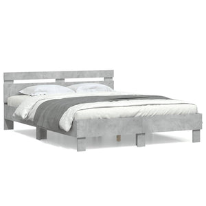 vidaXL Bed Frame with Headboard Concrete Gray 140x190 cm Engineered Wood