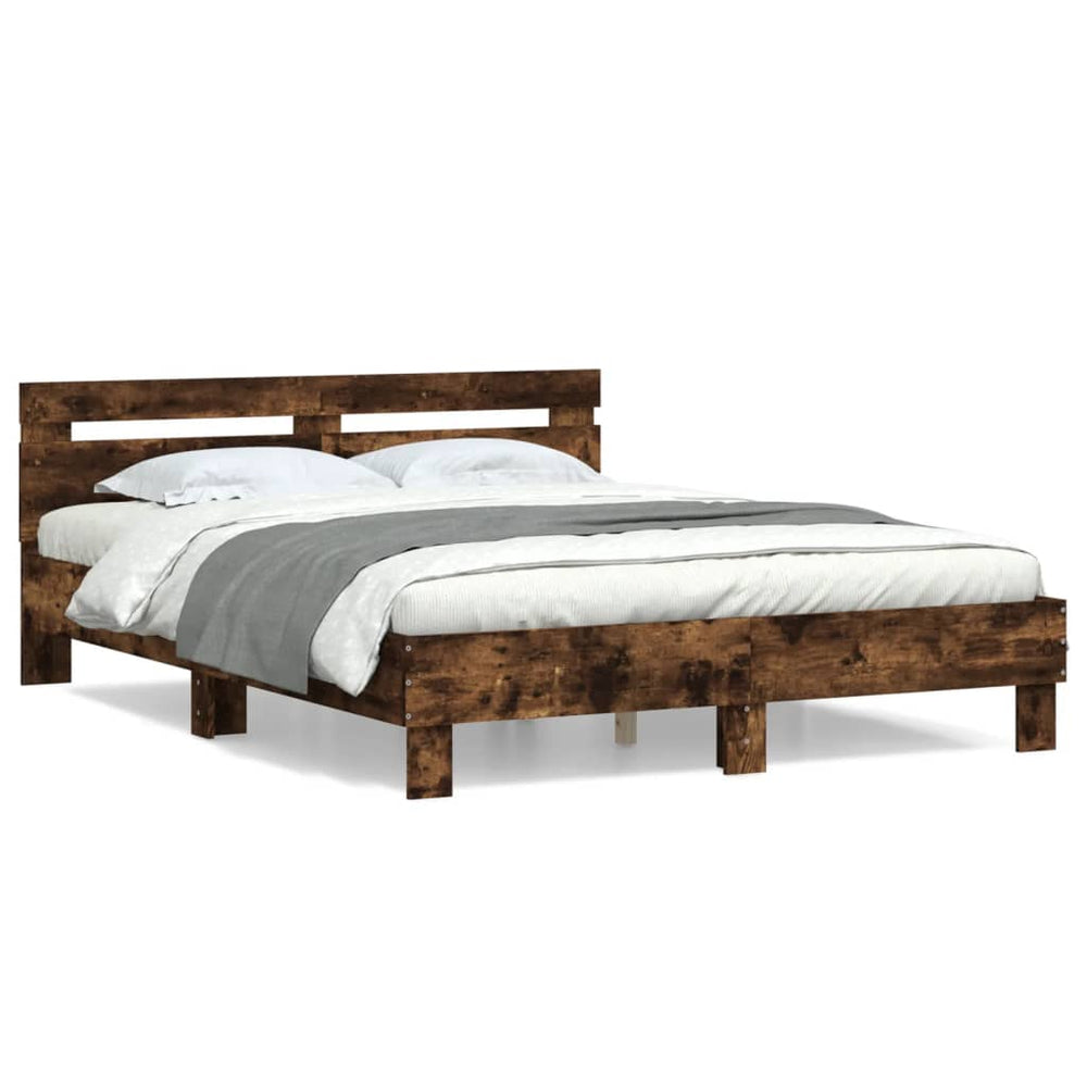 vidaXL Bed Frame with Headboard Smoked Oak 140x190 cm Engineered Wood