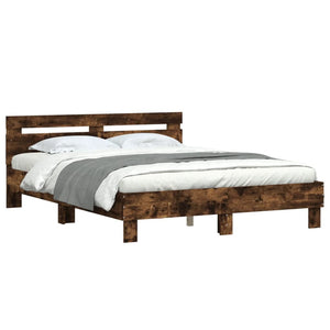 vidaXL Bed Frame with Headboard Smoked Oak 140x190 cm Engineered Wood