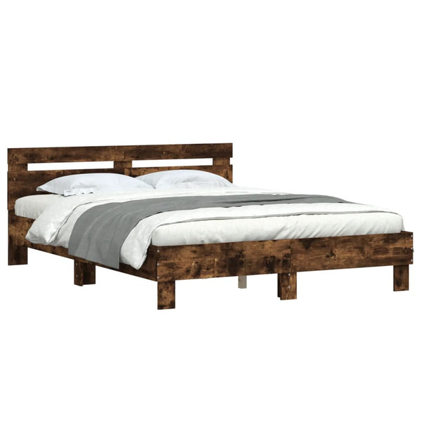 vidaXL Bed Frame with Headboard Smoked Oak 140x190 cm Engineered Wood