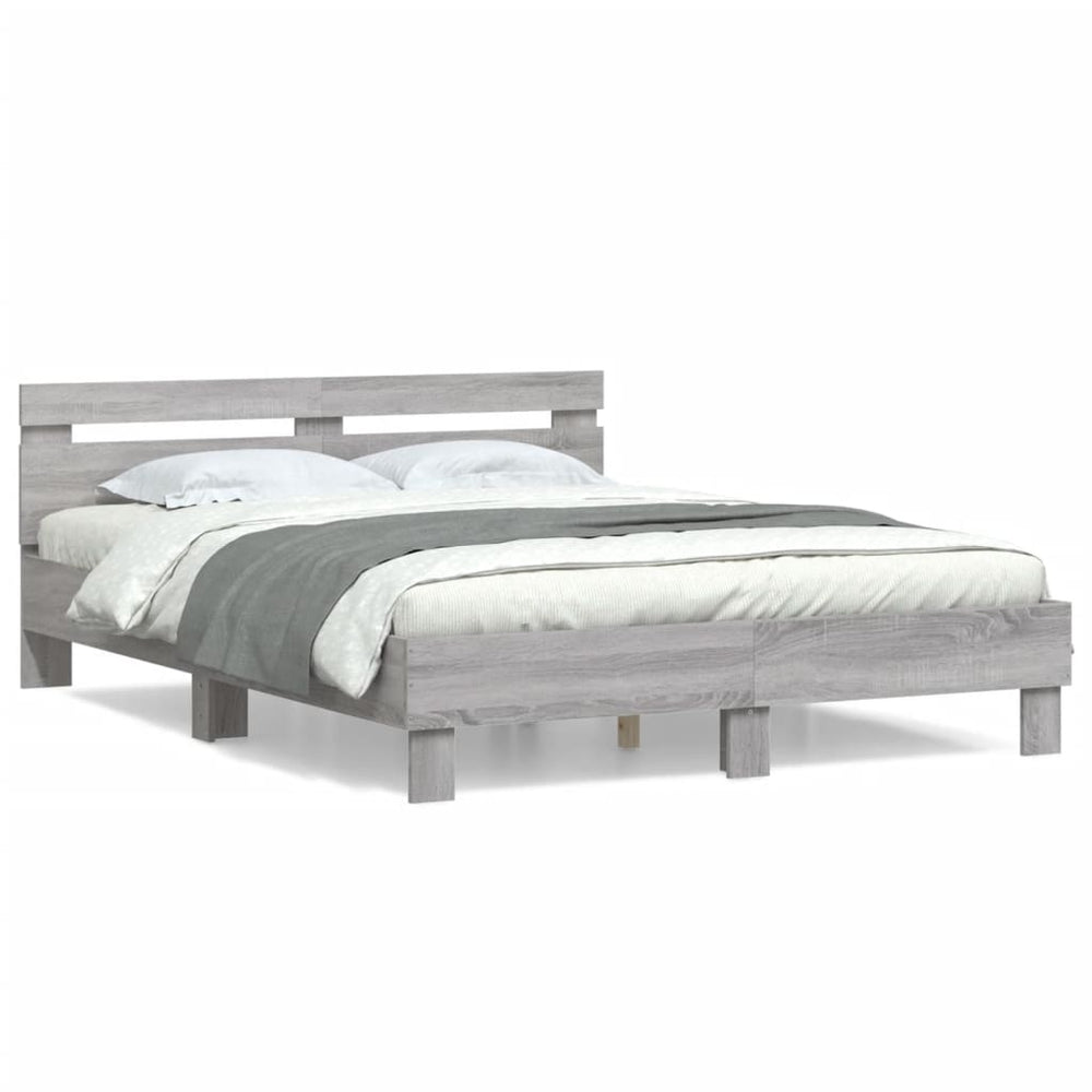 vidaXL Bed Frame with Headboard Gray Sonoma 140x190 cm Engineered Wood