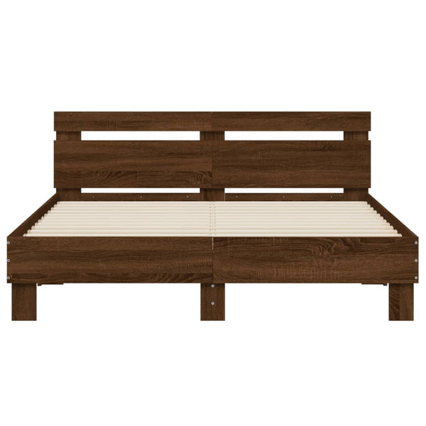vidaXL Bed Frame with Headboard Brown Oak-Look 140x190 cm