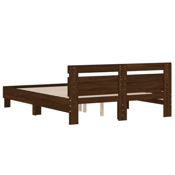 vidaXL Bed Frame with Headboard Brown Oak-Look 140x190 cm