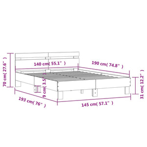 vidaXL Bed Frame with Headboard Brown Oak-Look 140x190 cm