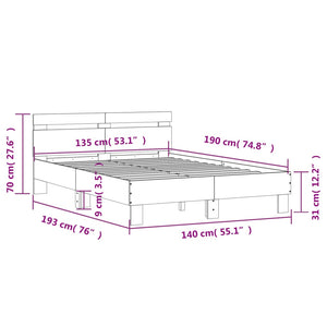 vidaXL Bed Frame with Headboard White 135 x 190 cm Engineered Wood