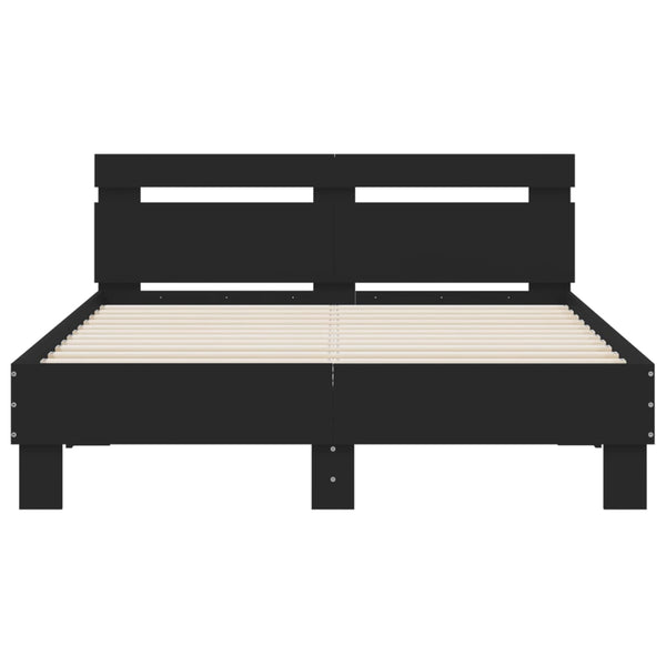 vidaXL Bed Frame with Headboard Black 135x190 cm Engineered Wood