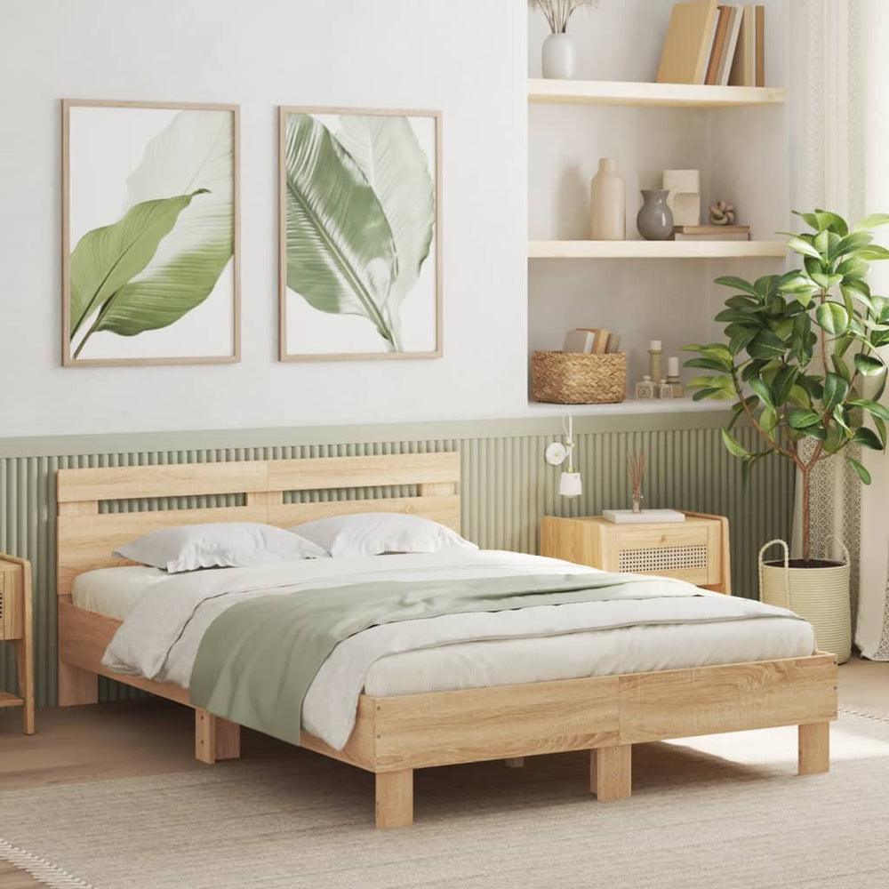 vidaXL Bed Frame with Headboard Sonoma Oak 135x190 cm Engineered Wood