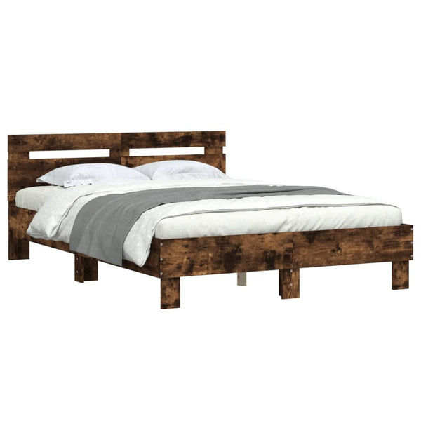 vidaXL Bed Frame with Headboard Smoked Oak 135x190 cm Engineered Wood