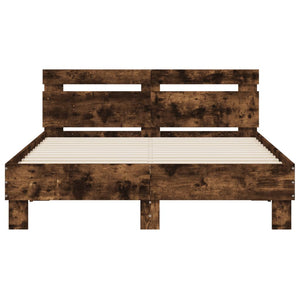 vidaXL Bed Frame with Headboard Smoked Oak 135x190 cm Engineered Wood