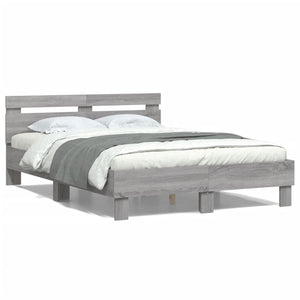 vidaXL Bed Frame with Headboard Grey Sonoma 135x190 cm Engineered Wood