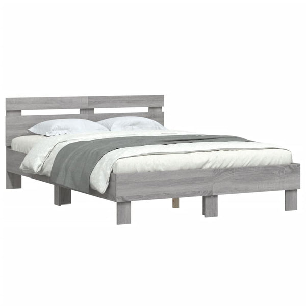 vidaXL Bed Frame with Headboard Grey Sonoma 135x190 cm Engineered Wood