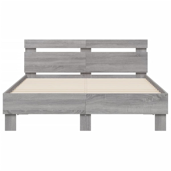 vidaXL Bed Frame with Headboard Grey Sonoma 135x190 cm Engineered Wood