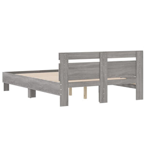 vidaXL Bed Frame with Headboard Grey Sonoma 135x190 cm Engineered Wood