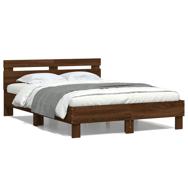 vidaXL Bed Frame with Headboard Brown Oak-Look 135x190 cm