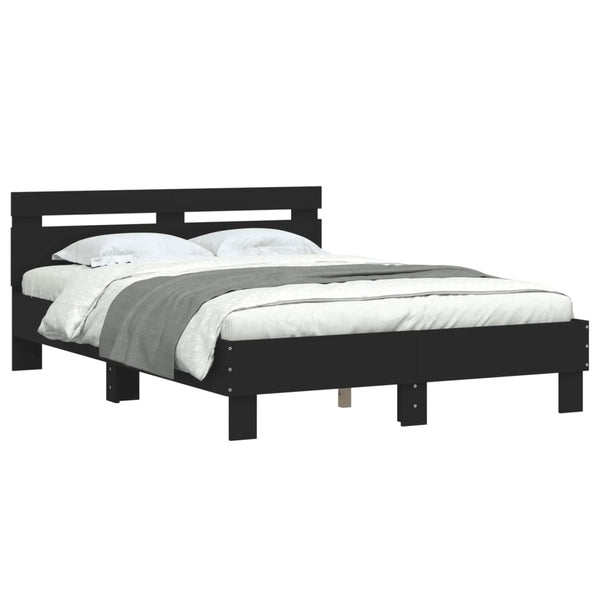 vidaXL Bed Frame with Headboard Black 120x190 cm Engineered Wood