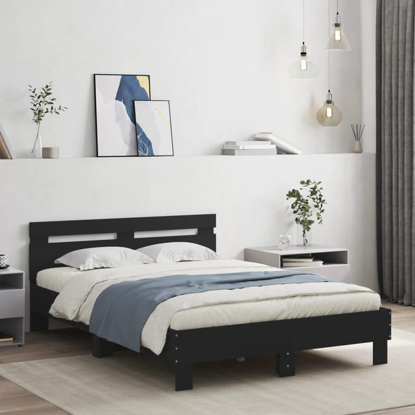 vidaXL Bed Frame with Headboard Black 120x190 cm Engineered Wood