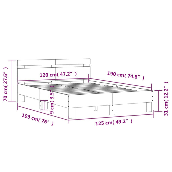 vidaXL Bed Frame with Headboard Sonoma Oak 120x190 cm Engineered Wood