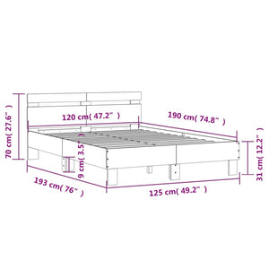 vidaXL Bed Frame with Headboard Smoked Oak 120x190 cm Engineered Wood