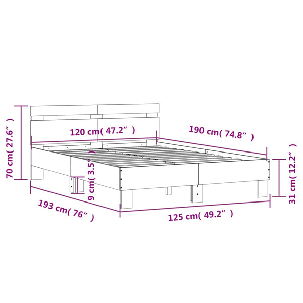 vidaXL Bed Frame with Headboard Brown Oak-Look 120x190 cm