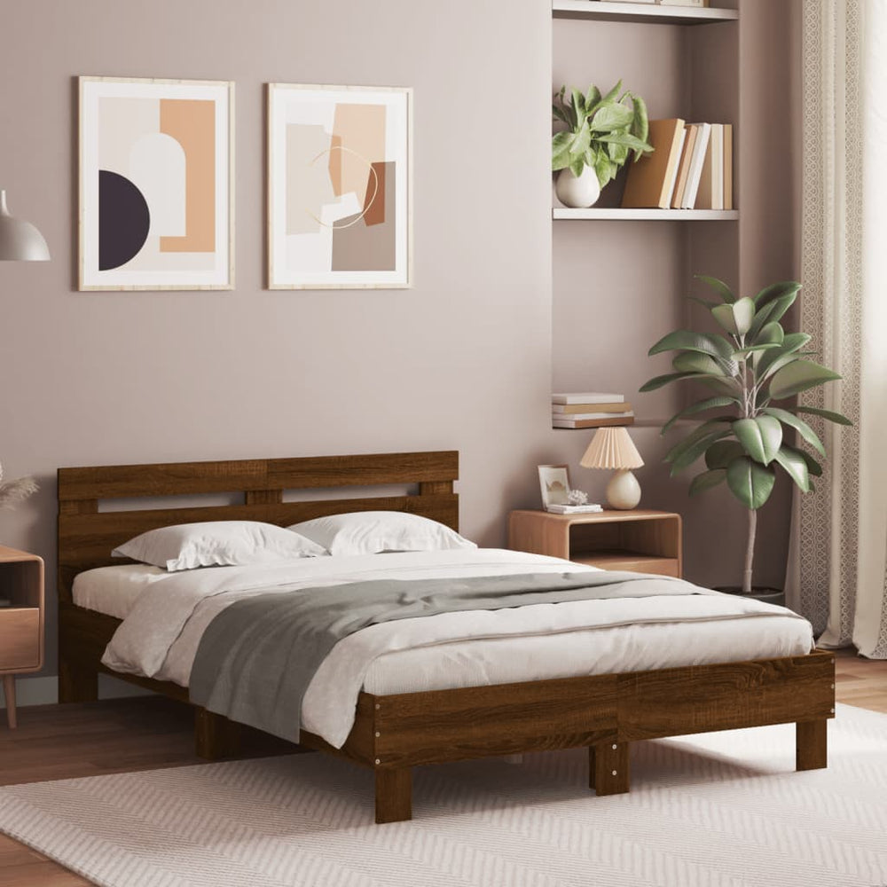 vidaXL Bed Frame with Headboard Brown Oak-Look 120x190 cm