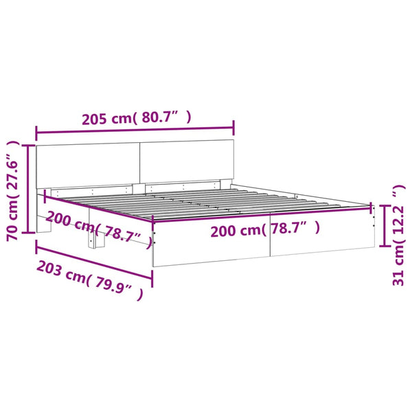 vidaXL Bed Frame with Headboard White 200x200 cm