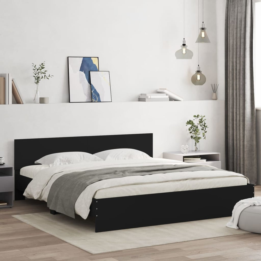 vidaXL Bed Frame with Headboard Black 200x200 cm