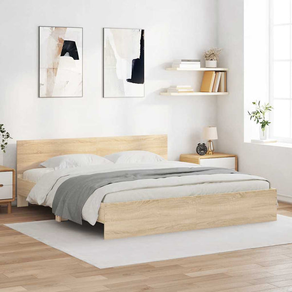 vidaXL Bed Frame with Headboard Sonoma Oak 200x200 cm