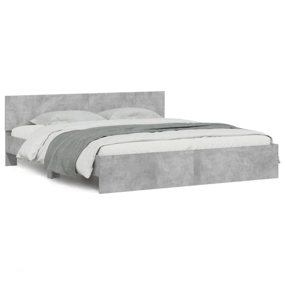 vidaXL Bed Frame with Headboard Concrete Grey 200x200 cm