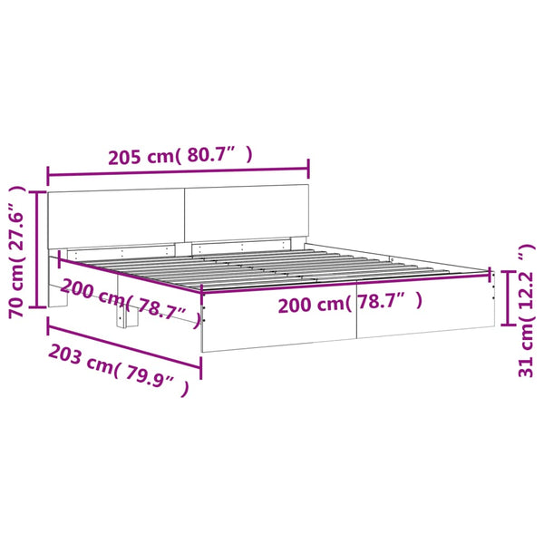 vidaXL Bed Frame with Headboard Gray Sonoma 200x200 cm