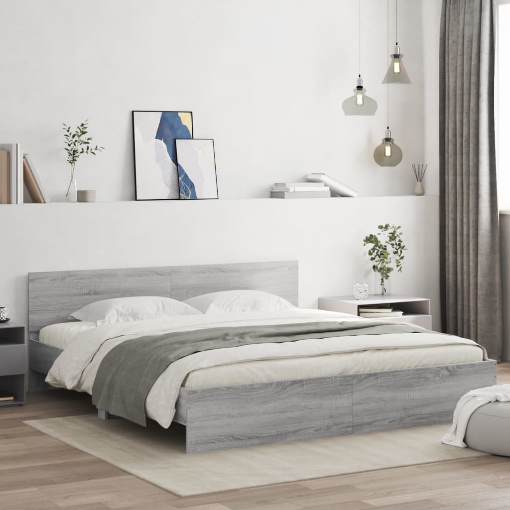vidaXL Bed Frame with Headboard Gray Sonoma 200x200 cm